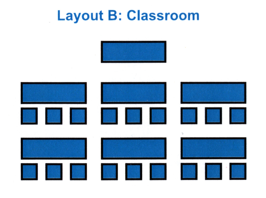 multiple rows of tables with chairs on one side facing forward