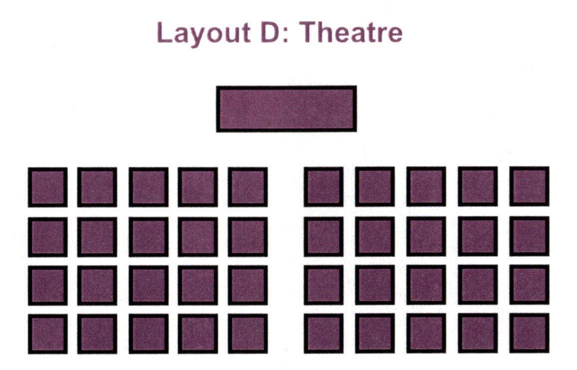 One table at front with rows of chairs facing it