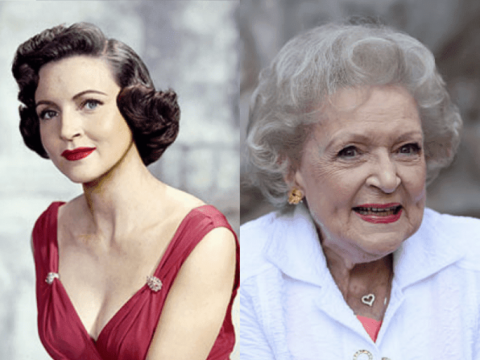 Split image of Betty White both young and older. 