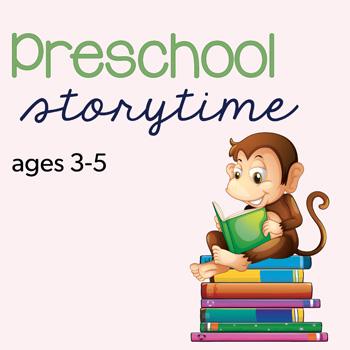 Preschool storyime monkey sitting on top of books