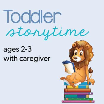 Wording says Toddler storytime Picture is lion sitting on books