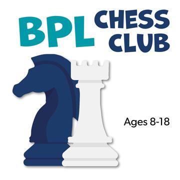 Wording BPL Chess Club Ages 8-18 Image of 2 chess pieces