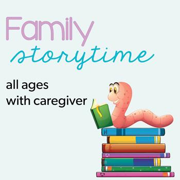 Wording family storytime Picture worm reading on top of books 