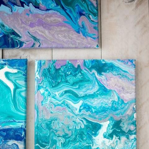 Three Blue Marble Art Paintings