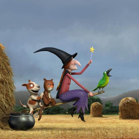 witch and animals on broom