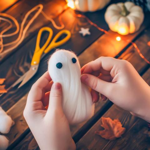 hands making halloween crafts