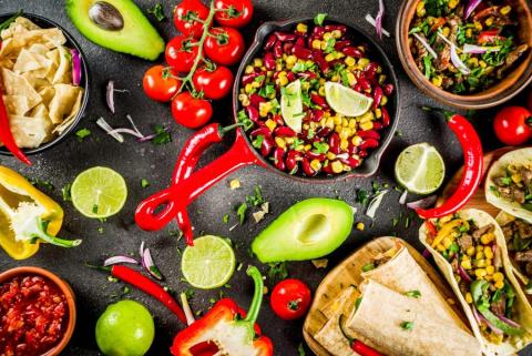 Photo of Mexican food on a table.