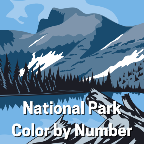 Image of a mountain with the words National Park Color by Number across the bottom