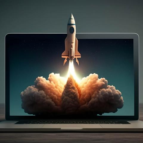 rocket blasting off in laptop