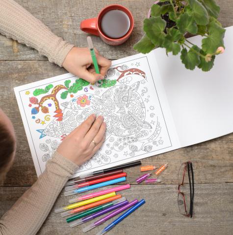 Person coloring in a coloring book