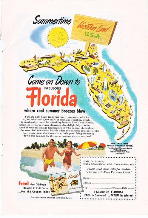 Image of an old travel advertisement for vacationing in Florida. 