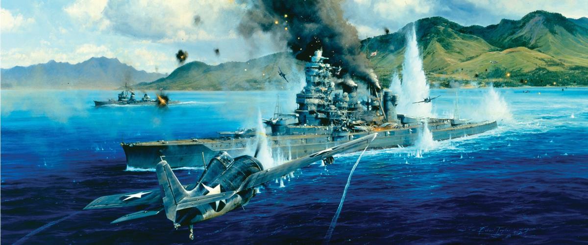 Image of fighter jets in battle in the South Pacific during WWII.