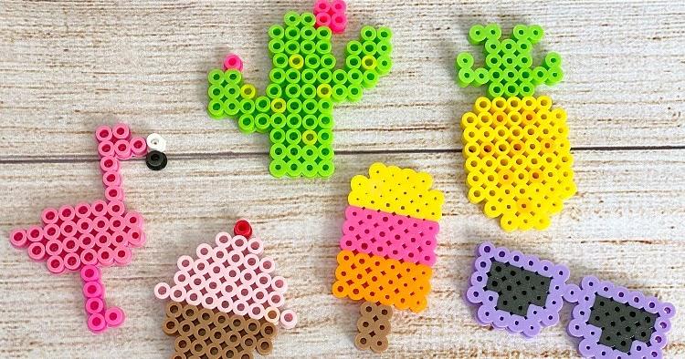 perler bead designs including a flamingo cactus ice cream popsicle pineapple and sunglasses