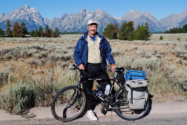 Photo of John Lynn and his bicycle in the National Parks.