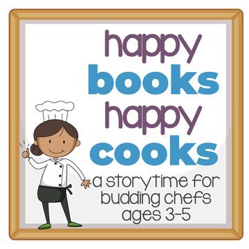 words Happy books Happy cooks picture of a girl in a chefs uniform