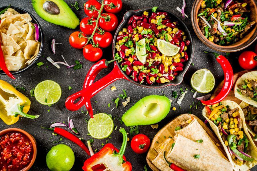 Photo of Mexican food on a table.