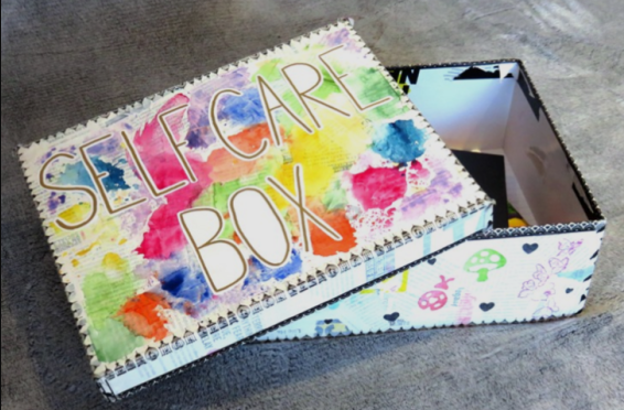 Box with the text Self Care written on it